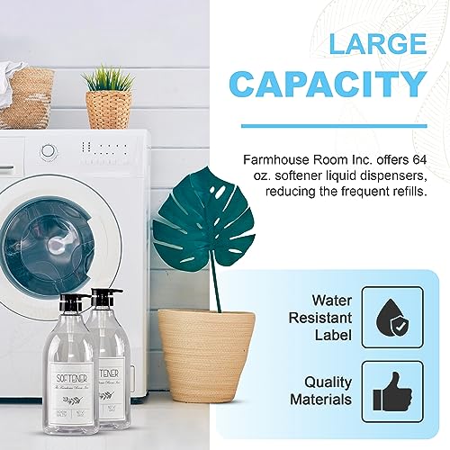 The Farmhouse Room Inc. Fabric Softener Liquid Dispenser - Softener Container for Laundry Room Organization - BPA Free & PET Plastic 1/2 Gallon Pump Bottle Dispenser - w/Waterproof Labels 64oz - style: Softener Bottle
