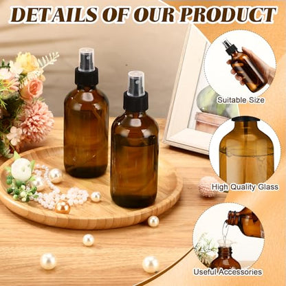 Norme 12 Pcs 8 oz Glass Spray Bottles with Funnels and Labels Refillable Cosmetic Empty Spray Bottles with Sprayer Containers for Essential Oil Cleaning Solutions(Amber,Stylish) - color: Amber, style: Stylish