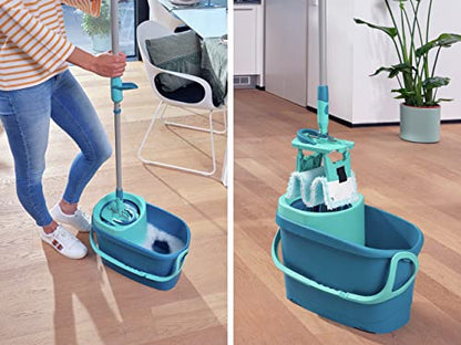 Leifheit Clean Twist Ergo 2.0 Flat Mop Set with Power Cleaner, Floor Mop with Microfibre Cover for Mist Cleaning on Laminate and Tiles, Mop with Spin Technology - size: + Kraftreiniger