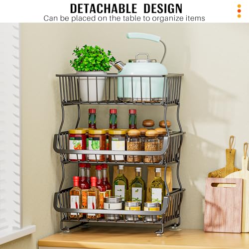 Gsiekare 3-Tier Rolling Pantry Organizer and Storage Cart with Wheels – Stackable Wire Snack Cart for Kitchen, Pantry Shelves and Storage Rack for Fruit, Vegetables, Onion, Potato (1 Pack) - size: 3 layer baskets (1 Pack)