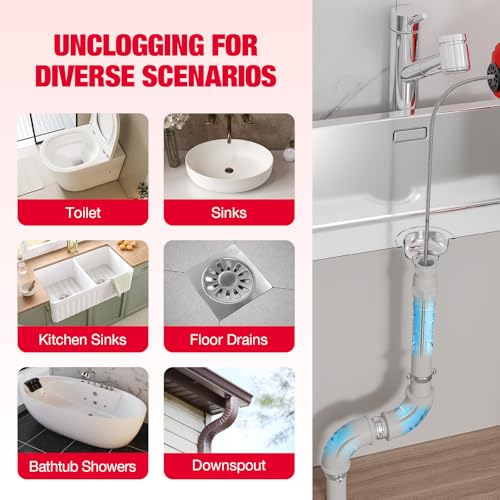 Cordless Electric Drain Auger Compatible with Milwaukee 18V Battery, Auto-Feed Plumbing Drain Snake with 23.62FT Cable, Drain Clog Cleaner Tool for Sink, Toilet, Bathtub, Sewer (Battery Not Included)