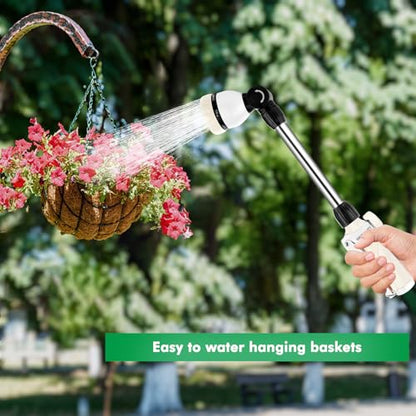 RESTMO Metal Watering Wand, Heavy Duty Garden Hose Wand with 180° Swivel Ratcheting Head, 16'' Hose Nozzle Sprayer with 7 Spray Patterns and Flow Control, for Water Hanging Baskets and Shrubs, White - color: White
