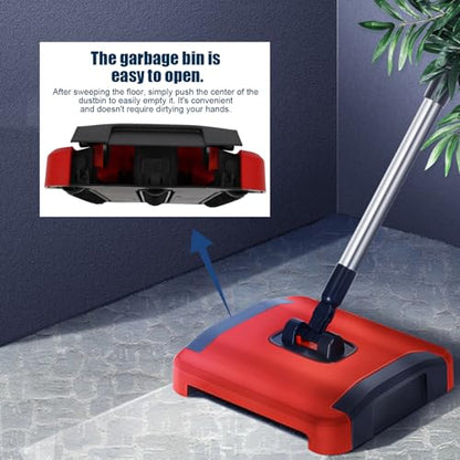 Carpet Sweeper Manual 3 Rolling Brushes Floor Sweeper with Wheels and Large Waste Bin, 43inch Detachable Carpet Cleaner for Pet Hair Dust Debris, Sweepers