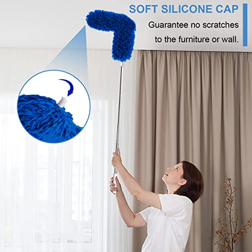 Upgraded Dusters for Cleaning (6pcs), Ceiling Fan Duster with 100" Thickened Extension Pole, Extendable Long Microfiber Duster for High Ceilings, Reusable & Washable Dusting Wand by OOSOFITT Blue - color: Blue