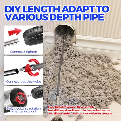 Holikme 15 Feet Dryer Vent Cleaner Kit, Lint Remover, Extends Up to 15 Feet, Synthetic Brush Head, Use with or Without a Power Drill,Gray - color: Gray