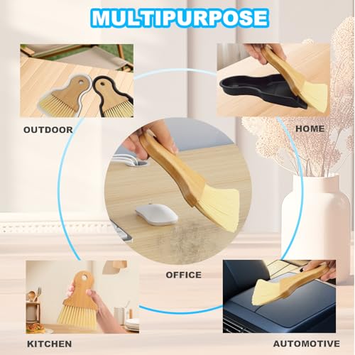 Mini Broom and Dustpan Set Portable Hand Broom with Bamboo Handle Small Crumb Sweeper for Home, Bathroom, Kitchen, Car Interior, Office, Pet Areas (Black) - color: Black