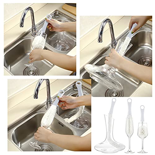 Boao 3 Pcs Wine Decanter Cleaning Brushes with Stainless Steel Cleaning Balls Wine Glass Flexible Bottle Scourers Brushes Cleaners Polishers for Decanter Glass Goblets Champagne Flutes Cups - color: White