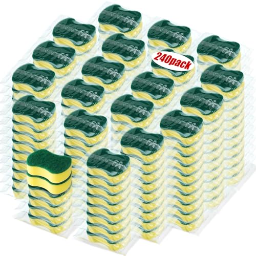 Tanlade 240 Pcs Individually Wrapped Sponges Kitchen Bulk Non Scratch Scouring Sponges for Dishes Household Cleaning Travel Apartments Hotel Car - color: Yellow Green