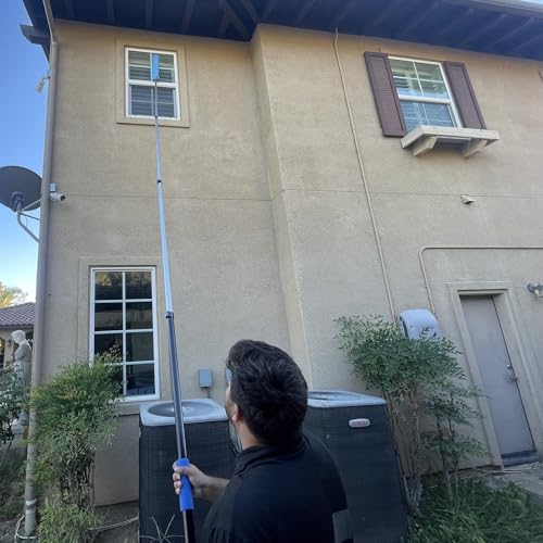 30 Foot High Ceiling Fan Duster with 6-24ft Extension Pole, Extendable Reusable Cobweb, Feather, Window Cleaning Squeegee Kit - size: 24ft
