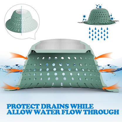 zaa Bathtub Drain Hair Catcher, Premium Silicone Collapsible 2 Pack Drain Protector for Pop-Up & Regular Drains of Shower, Bathtub, Tub, Bathroom, Sink, Gray Green - color: Gray Green