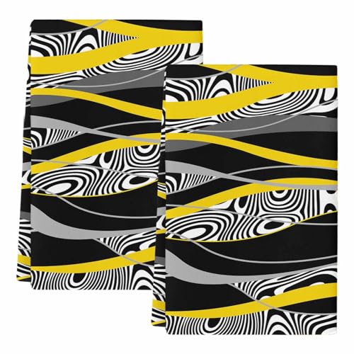 Yellow Black Stripes Kitchen Towels Set of 2,Absorbent Microfiber Soft Dish Hand Tea Bath Towel,Modern Grey Ombre Abstract Striped Quick Dry Cleaning Cloth Washclothes for Bathroom Hotel Spa 18"x28" - color: Yellow, size: 2 PCS-18 x 28in
