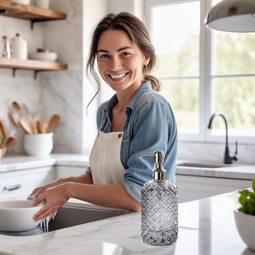JASAI 18Oz Gray Glass Soap Dispenser with Rust Proof Pump, Refillable Kitchen soap Dispenser for Dish Soap, Bathroom Soap Dispenser for Dispense Hand soap, Lotion. - color: Smoky Gray