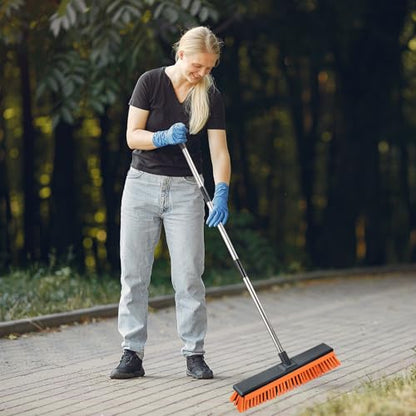 18" Push Broom Outdoor with Rubber Squeegee,Heavy Duty Broom Brush with Handle,Stiff Bristles for Patios and Deck Dirt Garage Warehouse Driveway Concrete Floor Cleaning Scrubbing