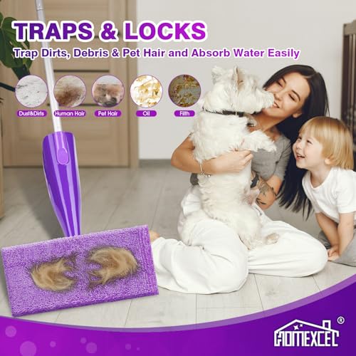 HOMEXCEL Microfiber Pads Compatible with Swiffer Wet Jet-15"x5.5", Reusable Pad Refills, Machine Washable Replacements for Multi Surface Wet & Dry Floor Cleaning, 8 Pack - color: Purple