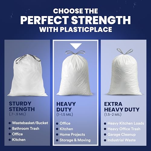 Plasticplace 13 Gallon Trash Bags â”‚ 1.2 Mil â”‚ White Drawstring Garbage Can Liners â”‚ 24" x 31", 200 Count (Pack of 1) - color: White, size: 200 Count (Pack of 1)