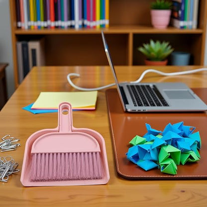 Plastic Mini Broom and Dustpan,Mini Cleaning Brush with Dustpan Set Desktop Cleaning Accessories,Pink with Set,Plastic Broom