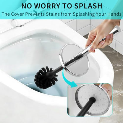 Chrome Toilet Brush and Holder Set,304 Stainless Steel Toilet Brush for Bathroom with Long Handle, Heavy Duty Toilet Bowl Brush,Removable Inner Bowl and Splash Protection,Deep Cleaning - color: Chrome