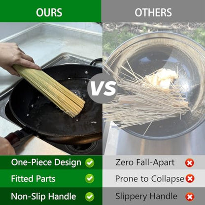 2-Pack Natural Bamboo Cleaning Brush Set Heavy Duty Wok Scrubber for Cast Iron Pans, BBQ Grills & Pots Stubborn Stain Remover, Kitchen Scrub Brush