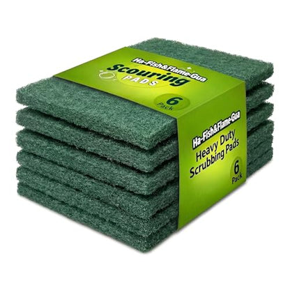 Scrubbing Pads, 6-Pack Green Kitchen Cleaning Scourer – Heavy Duty Scrubber for Pots, Stovetops, Range Hoods, Easy Rinse, Degreasing & Descaling by Ha-Fish&Flame-Gua