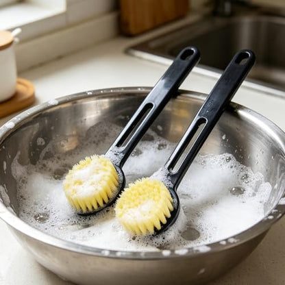 2 Pack Dish Brush with Handle, Stiff Bristles Dish Scrubber, Labor-Saving Kitchen Brush for Dishes, Pots, Pans and Sink Cleaning(Deep Blue) - color: Deep Blue