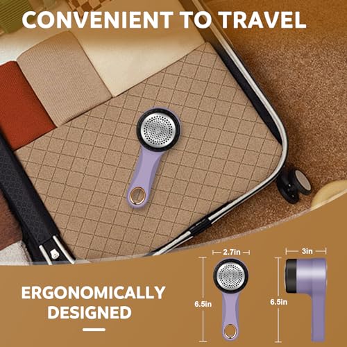 Rechargeable Fabric Shaver, Electric Lint Remover with Digital Display,Portable Sweater Defuzzer with 3 Speeds,6 Leaf Blades, Lint Shaver for Clothing,Furniture, Sofa,Sweater,Blanket… - color: Purple