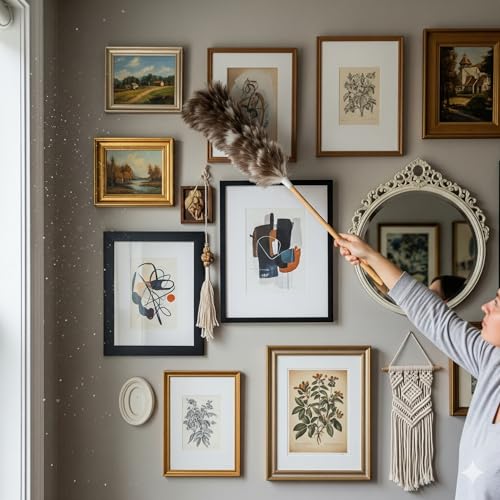 Premium Professional Feather Duster 21" | Natural Handheld Duster for Cleaning & Feather Mopping | Genuine Ostrich Feather with Long Wooden Handle | Eco-Friendly & Reusable (50 cm)