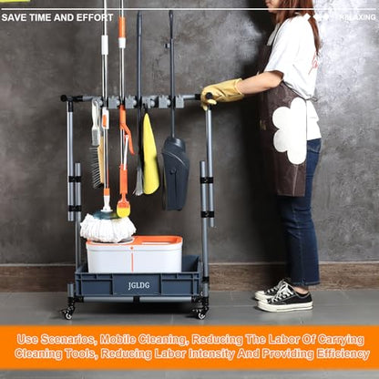 Freestanding Mobile Cleaning Tool Storage Rack, Mop and Broom Holder (M2) - size: Medium