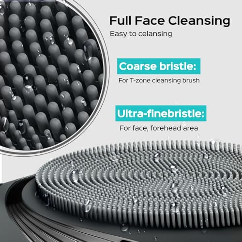 COSLUS FBS01 Facial Cleansing Brush Face Scrubber, Compact for Travel | Rechargeable, Gentle Silicone, 5 Cleansing Modes, Deep Cleaning for Men & Women, Removing Blackhead Exfoliating, Grey - color: Grey