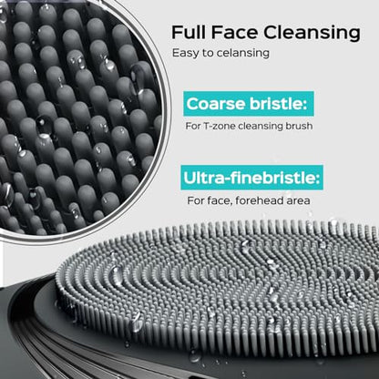 COSLUS FBS01 Facial Cleansing Brush Face Scrubber, Compact for Travel | Rechargeable, Gentle Silicone, 5 Cleansing Modes, Deep Cleaning for Men & Women, Removing Blackhead Exfoliating, Grey - color: Grey