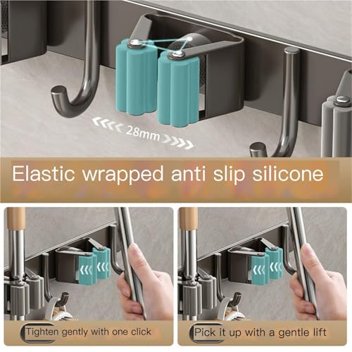 Broom Holder，Stainless Steel Mop Holder, No Drilling, Cleaning Supplies Organizer，Versatile Mop Hook, Wall Mounted Bathroom Broom Storage Clip,Laundry Room Organization，Home Improvement.(Black,5 clips