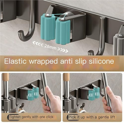 Broom Holder，Stainless Steel Mop Holder, No Drilling, Cleaning Supplies Organizer，Versatile Mop Hook, Wall Mounted Bathroom Broom Storage Clip,Laundry Room Organization，Home Improvement.(Black,5 clips