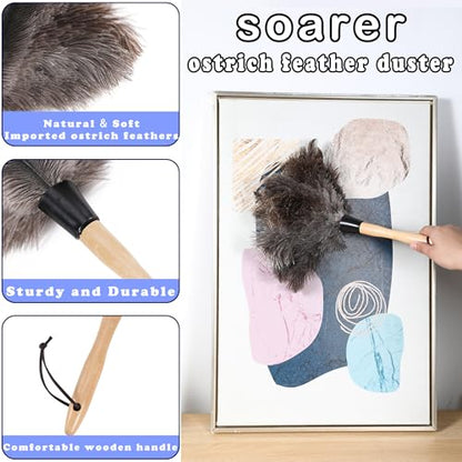 Soarer Ostrich Feather Duster - 14 inches Fluffy Handle Reusable Feather Duster 2pcs Cleaning Brush for Cleaning Supplies,Ceiling Fan, Crafts, Blinds, Furniture - color: 14inch Kit