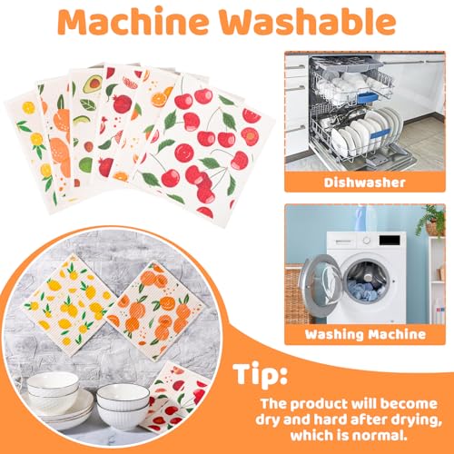 Needbrock 6 Pack Fruit Swedish Dishcloths for Kitchen,Swedish Rags Dish Towels with Clips, Reusable Paper Towels Washable Absorbent Cellulose Sponge Cloths for Countertop Dishes Cleaning - color: Fruit Pattern