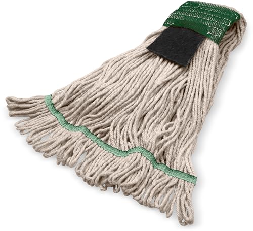 SPARTA Flo-Pac Acrylic Mop Head, Loop-Ended, Wide Band with 5" Green Band with Scrubber for Organized Cleaning, Medium, Natural - color: Natural, size: Medium (Pack of 1)