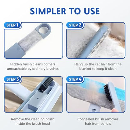 Pet Hair Remover Brush with 17-inch Handle, 4-in-1 Cat and Dog Hair Removal Tool for Furniture, Couch, Carpet, Clothes