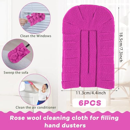 Zubebe 6 Pcs Duster Refill Reusable Fleece Duster Refills Feather Flat Dusters Multi Surface Washable Cleaning Pads Tools for Home, Blinds, Car, Pet, Furniture, Fans (Peach Red) - color: Peach Red