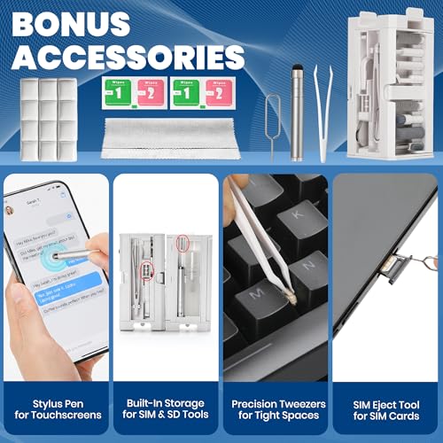 2026 Upgrade Phone Cleaning Kit 57PCS, iPhone Cleaning Kit, Airbud Cleaning Kit for AirPods, Keyboard Cleaning Kit, Charging Port Cleaner for Apple Lightning/Android USB-C (White, with 10 Mini Brush) - color: White (57PCS)