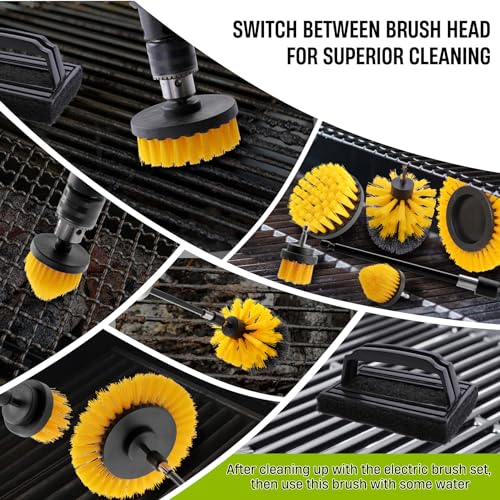 7 Piece BBQ Grill Cleaning Brush Ultra Stiff Drill Powered Cleaning Brushes Nylon Safe Bristle BBQ Grill Rust Remover Gift for Dad Grill Cleaner for Outdoor Grill (Yellow) - color: Yellow