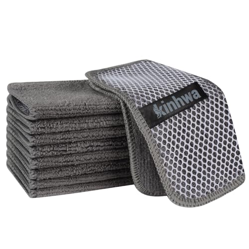 KinHwa Kitchen Washcloths for Dishes Absorbent Microfiber Dish Cloths Quick Dry Dish Rags with Poly Scour Scrub Side Ideal for Kitchen Cleaning (Gray, 6inch X6inch 9Pack) - color: Gray, size: 6inch X6inch 9Pack