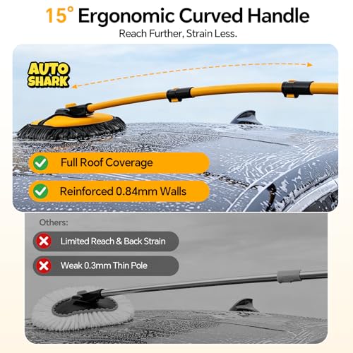 7-in-1 Car Wash Kit with 20L Collapsible Bucket, 15° Curved Mop with 40.5" Long Handle, 0.84mm Reinforced Aluminum Pole, Professional Car Cleaning Supplies for SUV, Trucks & RVs-Yellow. - color: Yellow