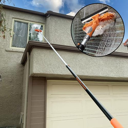 4-12 ft Window Washing Kit with Extension Pole (20+ Foot Reach) // Window Cleaning Tool & Window Washer Squeegee with Telescopic Extension Pole // Best Indoor Outdoor Window Washing Equipment - size: 12 feet