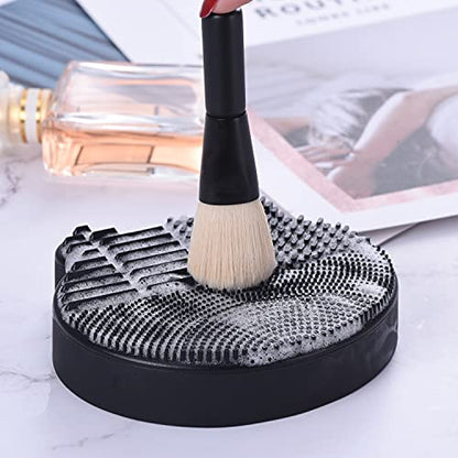 Silicon Makeup Brush Cleaner Mat with Brush Drying manual Make up cleaner cleanser machine Cosmetic Cleaning Pad+Makeup Dry Cleaned Quick Color Removal Sponge Scrubber Tool(Black) - color: New Black