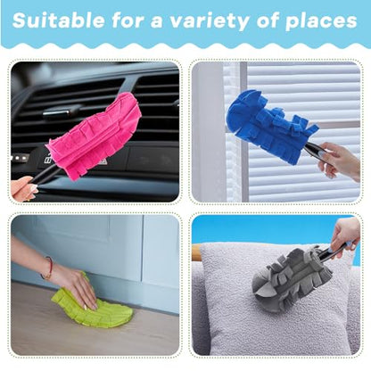 Zubebe 12 Pcs Duster Refill Reusable Fleece Duster Refills Feather Flat Dusters Multi Surface Washable Cleaning Pads Tools for Home, Blinds, Car, Pet, Furniture, Fans (Blue,Green,Grey) - color: Blue, Green, Gray