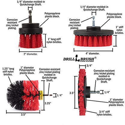 Drillbrush Commercial Heavy Duty Scouring Pads and Scrubber Set Drill Powered Nylon Scrub Brush Attachment Set Outdoor Cleaning Drill Brush Power Scrubber - color: Red