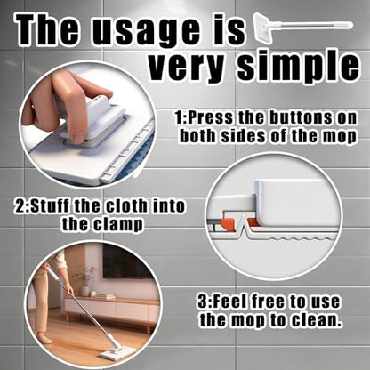 Snap Grip Mini Mop, Zero Touch Cloth Changing Flat Mop with Automatic Hands-Free Clip, Retractable 40 Inch Locking Handle for Gaps & Multi-Surface Cleaning, Wet & Dry, Includes 10 Reusable Cloths