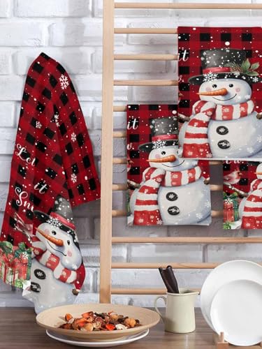 Buffalo Christmas Hand Towels Set, Waffle Weave Kitchen Towels 3 Pieces, Red Snowman Snowflake Microfiber Hair Face Bath Tea Towel Absorbent Quick Drying Cleaning Dish Cloths, 15.7"x23.6" - color: Red Black, size: 3PCS,15.7"x23.6"