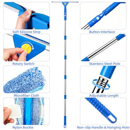 Window Cleaning Kit with 3 Gal Bucket - 14'' Window Squeegee&15'' Scrubber&76'' Long Handle Window Cleaner Tool, Professional Windows Washing Equipment for Home, Commercial Use, Outdoor, Car