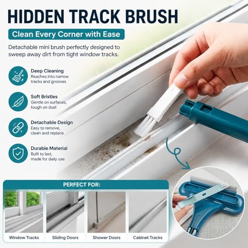 Window Screen Cleaning Brush, Upgraded 2 in 1 Mesh Screen Cleaner with Squeegee, Multi-Purpose Cleaning Brush for Home Window Glass Porch Screens