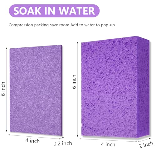 Cleaning and Washing Sponge, 3 Pack Large Extra Thick Heavy Duty Sponge Multi-Purpose for Kitchen Bathroom Bike Boat Car, Natural Cellulose Sponges 4" X 6" X 2" (Purple) - color: A-purple