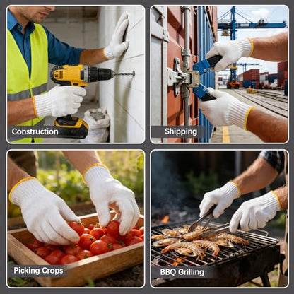 8pair unisex white cotton glove liners,string knit cloth men work safety gloves for gardening,warehouse,cooking,bbq - color: Yellow Edging*8pairs